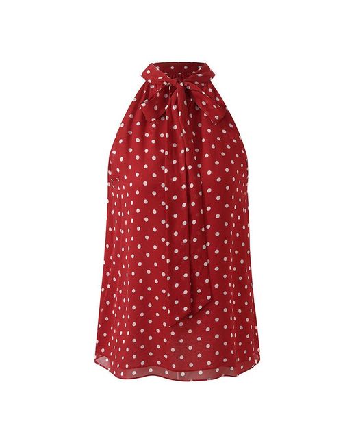 GOELIA Red 10 Momme Mulberry Silk Polka Dots Halter Top With Scrunchie