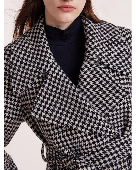 GOELIA Gray Washable Wool Houndstooth Coat With Belt