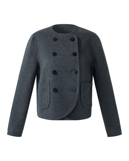 GOELIA Blue Boxy Cropped Wool Jacket