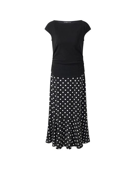 GOELIA White Acetate Knit Top And 16 Mm Mulberry Slik Polka Dots Skirt Two-Piece Set