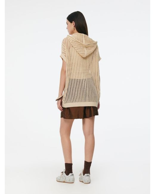 GOELIA Natural Sequins Stretch Zip-Up Openwork Hooded Cardigan