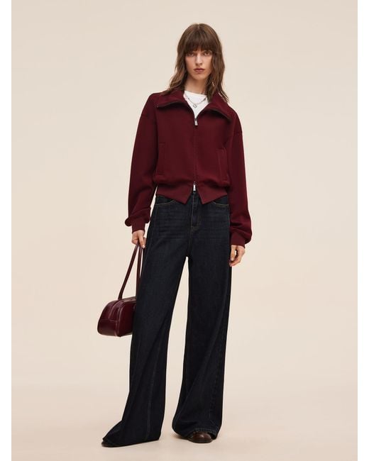 GOELIA Red Scuba High-Collar Zip-Up Crop Jacket