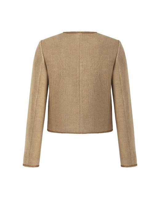 GOELIA Blue Washable Wool Round Neck Single-Breasted Jacket