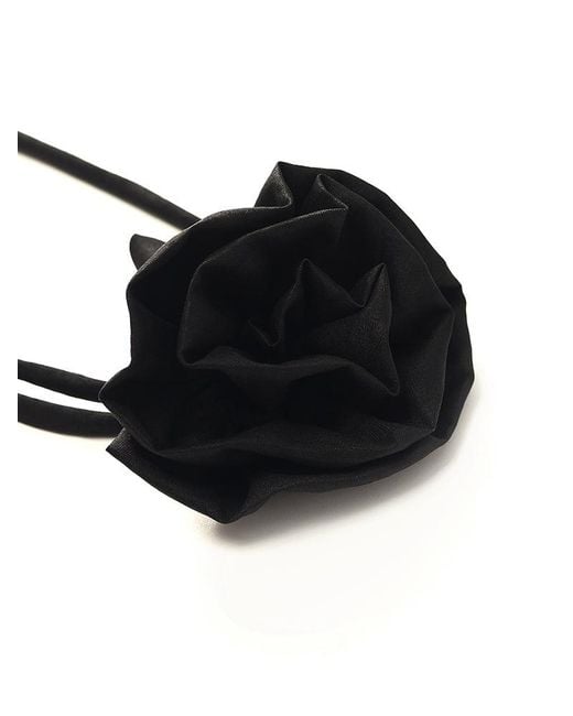 GOELIA Black 18 Momme Xiang Yun Silk Spaghetti Strap Maxi Dress With 3D Rose Belt