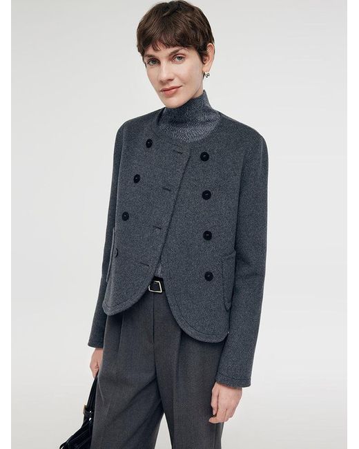 GOELIA Blue Boxy Cropped Wool Jacket