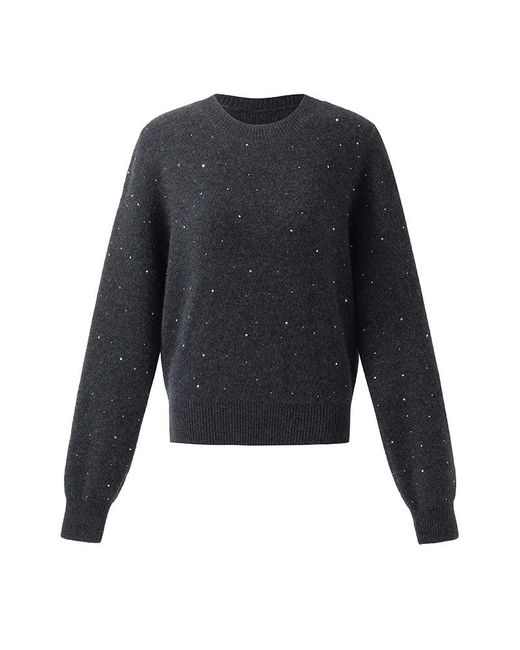 GOELIA Blue Sequined Wool Pullover Sweater