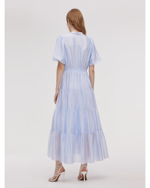 GOELIA Purple A-Line V-Neck Pleated Tiered Maxi Dress