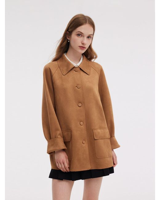 GOELIA Brown Faux Suede Button Up Jacket