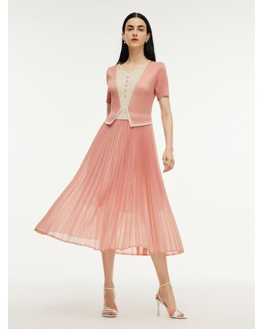 GOELIA Green Mock Layered Pleated Maxi Dress