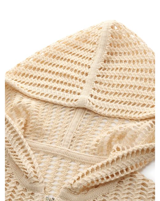 GOELIA Natural Sequins Stretch Zip-Up Openwork Hooded Cardigan