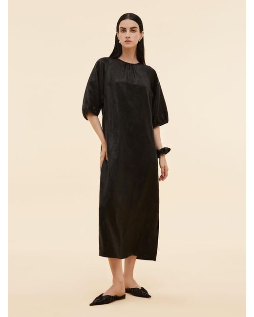 GOELIA Black 19Mm Xiang Yun Silk Jacquard Self-Tie Belt Maxi Dress