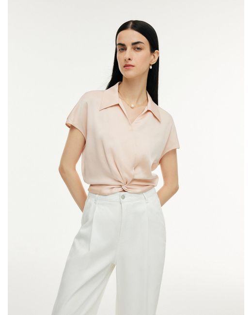 GOELIA Natural 22Mm Mulberry Silk Twist Front Blouse