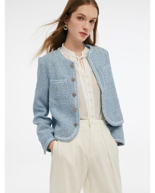GOELIA Blue Single-Breasted Round Neck Jacket