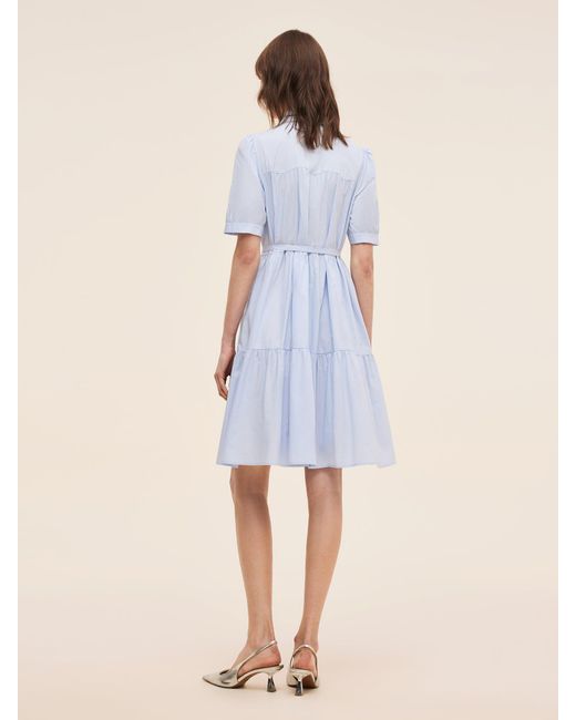 GOELIA Blue 100% Cotton Puff Sleeve Mini Dress With Ribbon