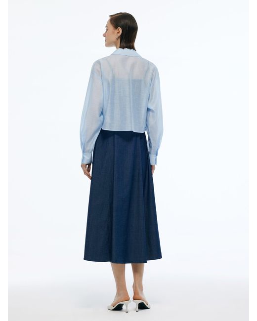 GOELIA Blue Lyocell Blend Crop Shirt And Denim Strap Maxi Dress Two-Piece Set