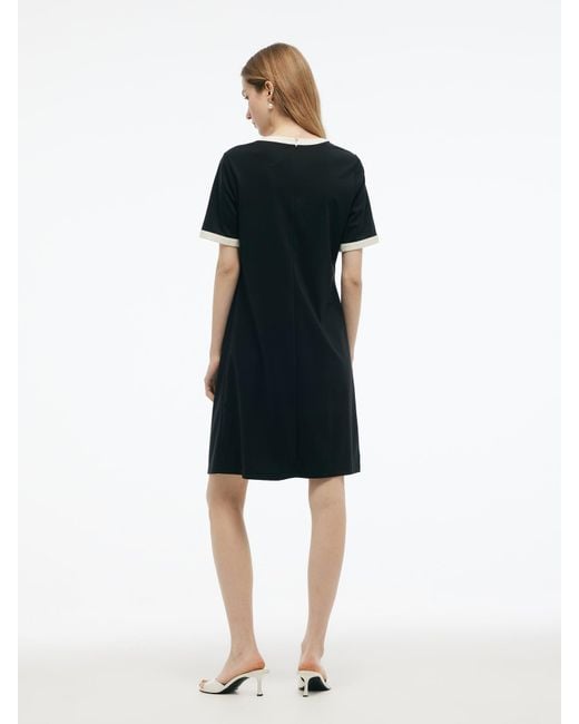 GOELIA Black Tencel Blend Contrast Trim Knit Mini Dress