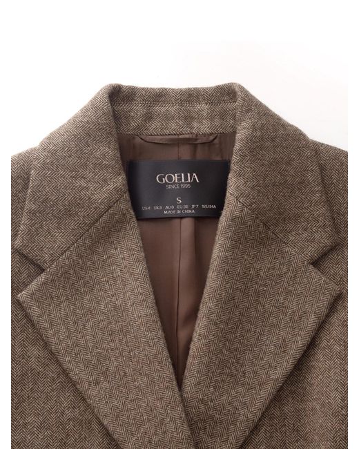 GOELIA Brown 100% Washable Wool Gathered Waist Blazer