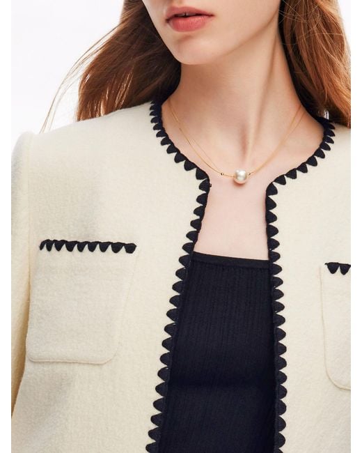 GOELIA White 100% Wool Contrast Trim Crop Jacket