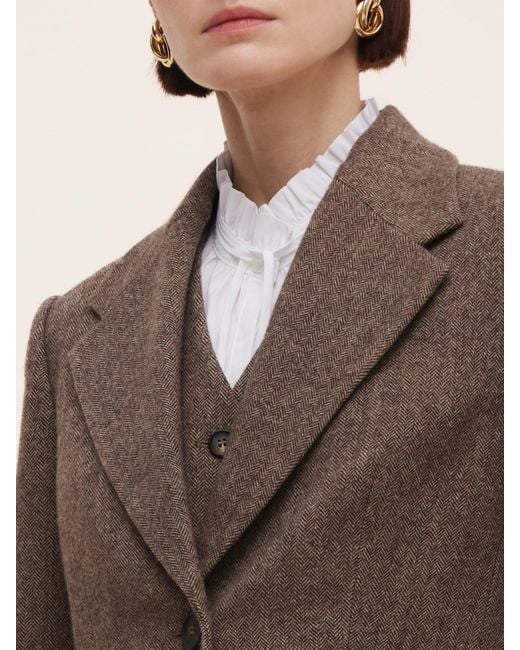 GOELIA Brown 100% Washable Wool Gathered Waist Blazer