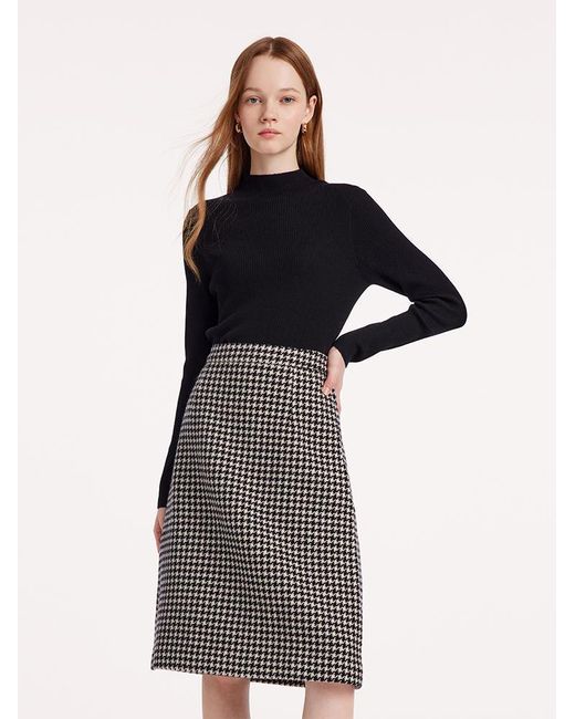 GOELIA Gray Washable Wool Houndstooth Jacket And Sweater And Skirt Suit