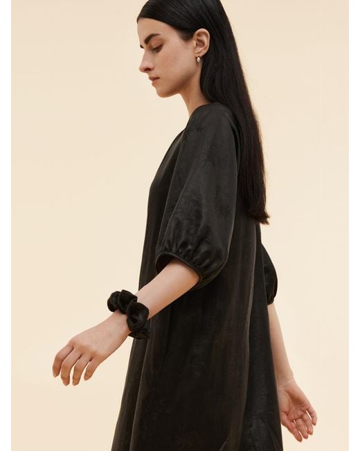 GOELIA Black 19Mm Xiang Yun Silk Jacquard Self-Tie Belt Maxi Dress