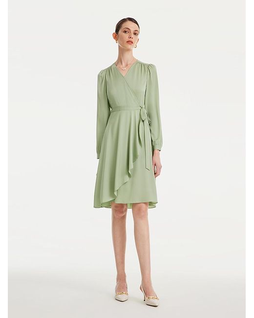 GOELIA Green 22 Momme Silk Tea-Break Midi Dress