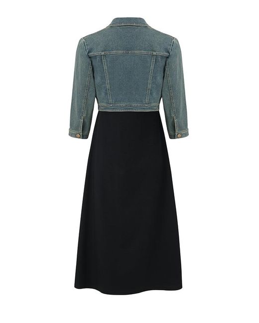 GOELIA Blue Denim Crop Jacket And Knitted Vest Dress Two-Piece Set