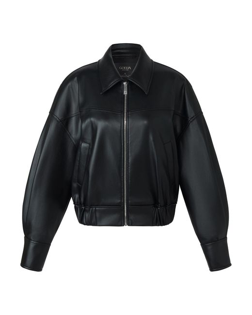 GOELIA Black Pu Leather Zip-Up Jacket