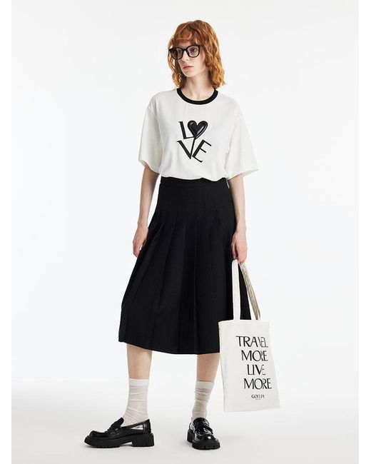 GOELIA White Love Letter Printed Contrast Trim T-Shirt
