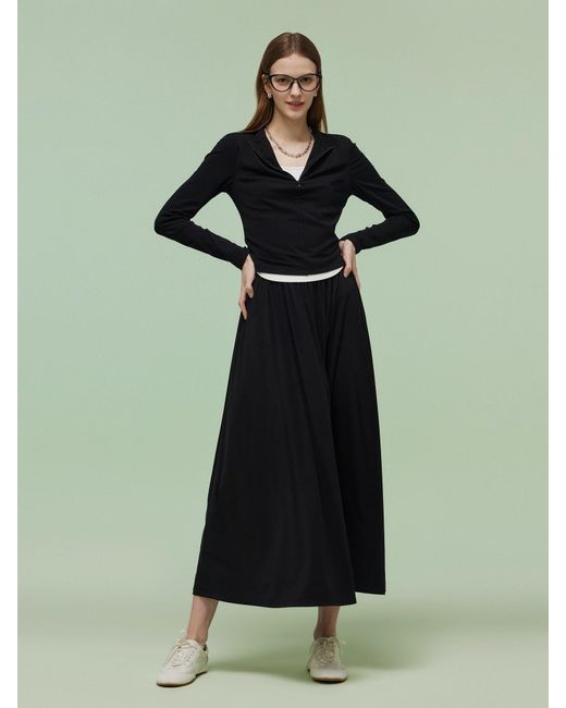 GOELIA Green Tencel Blend Half-Zip Knit Top And Skirt Two-Piece Set