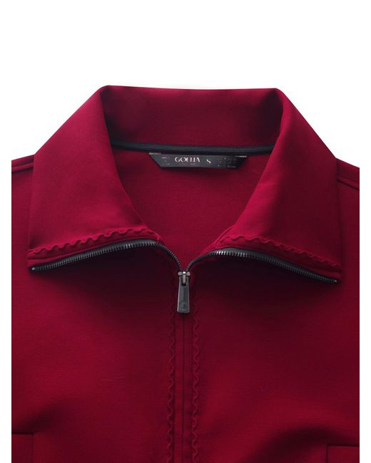 GOELIA Red Scuba High-Collar Zip-Up Crop Jacket