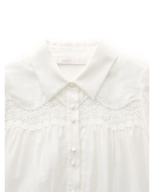 GOELIA White Tencel Blend Tiered Mini Dress With Ribbon