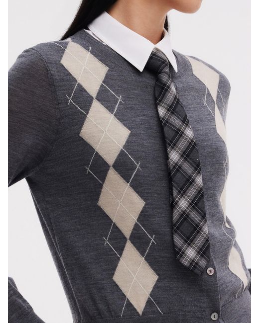GOELIA Blue 100% Machine Washable Wool Faux Two-Piece Cardigan