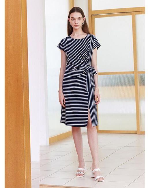 GOELIA Blue Stripe Wrap Mini Dress