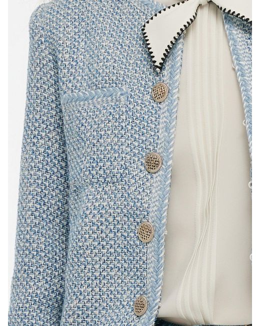 GOELIA Blue Single-Breasted Round Neck Jacket