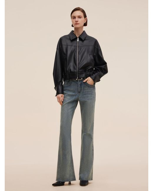GOELIA Black Pu Leather Zip-Up Jacket