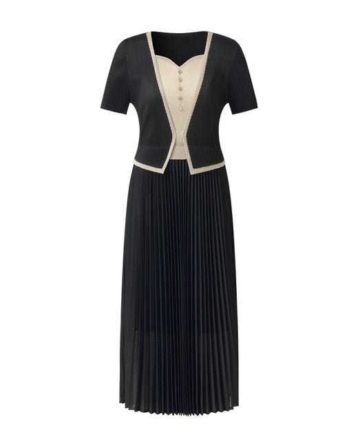 GOELIA Green Mock Layered Pleated Maxi Dress