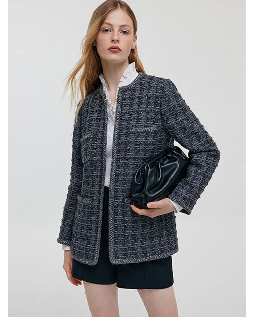 GOELIA Blue Wool Sequins Tweed Jacket