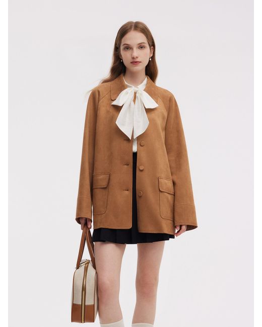 GOELIA Brown Faux Suede Button Up Jacket