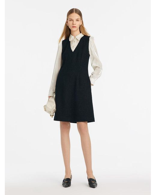 GOELIA Blue Double-Layer Patchwork Mini Dress
