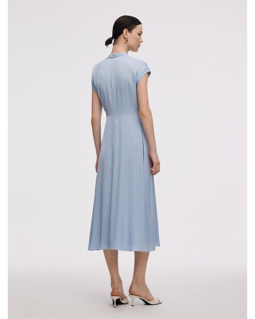 GOELIA Blue 22Mm Mulberry Silk Midi Dress With Two Silk Scarves
