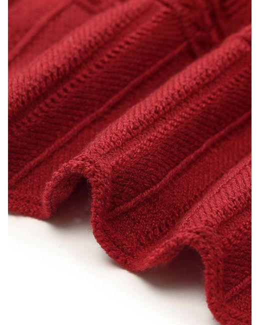 GOELIA Red Tencel Wool Blend Wave Cut Collar Sweater
