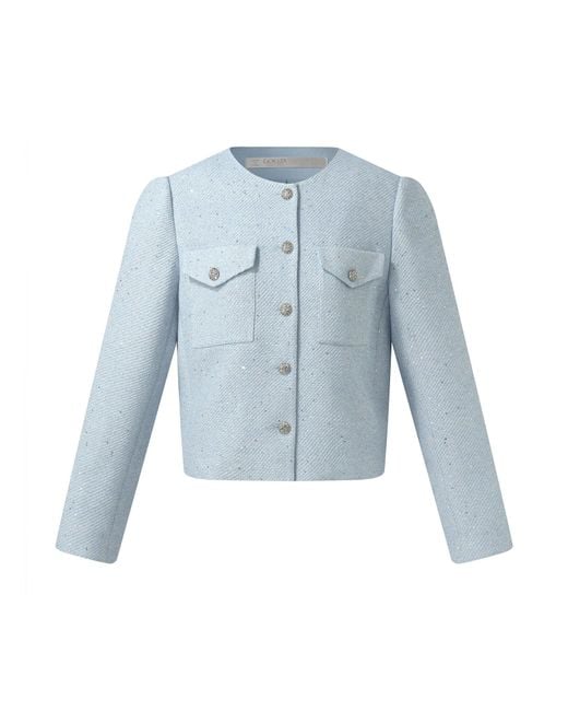 GOELIA Blue Acetate Blend Sequins Crop Jacket