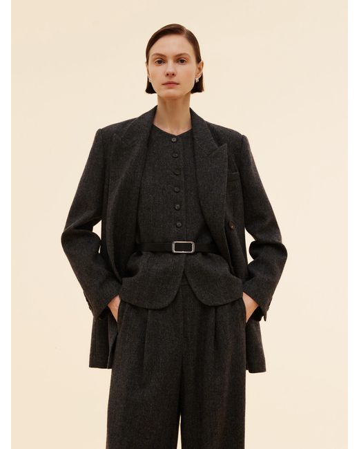 GOELIA Black 100% Washable Wool Notched Collar Blazer