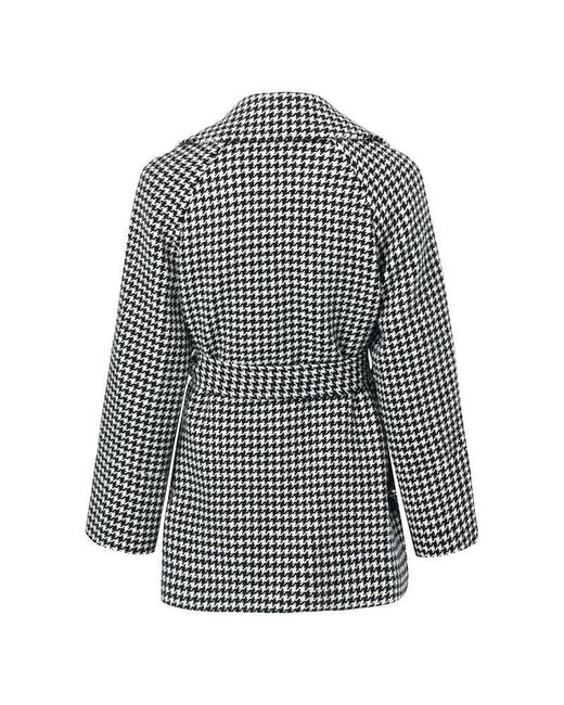 GOELIA Gray Washable Wool Houndstooth Coat With Belt
