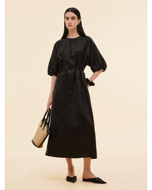 GOELIA Black 19Mm Xiang Yun Silk Jacquard Self-Tie Belt Maxi Dress