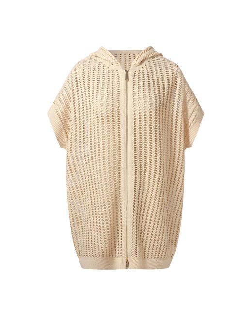 GOELIA Natural Sequins Stretch Zip-Up Openwork Hooded Cardigan