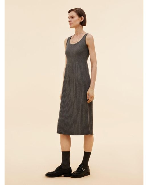 GOELIA Natural Beaded Cardigan And Pleated Sleeveless Midi Dress Two-Piece Set