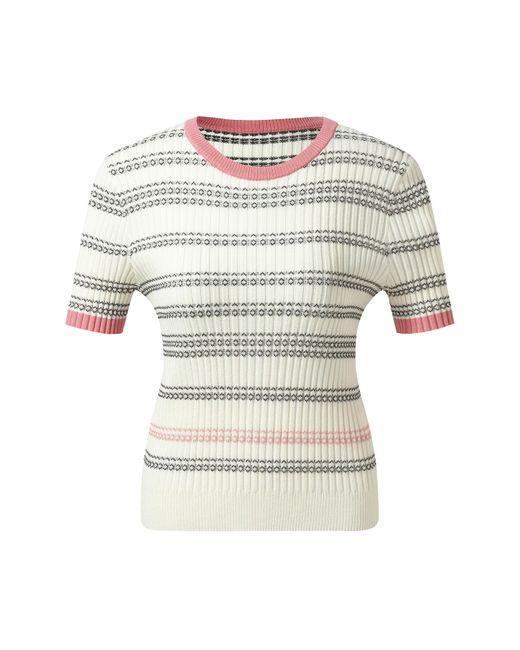 GOELIA White Tencel Blend Color Block Stripe Knit Top
