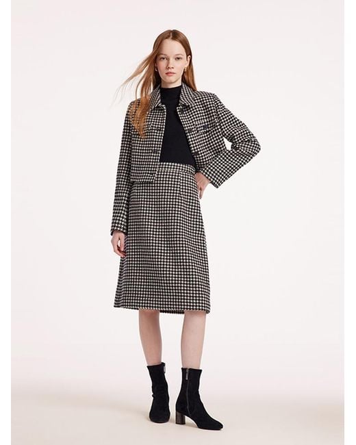 GOELIA Gray Washable Wool Houndstooth Jacket And Sweater And Skirt Suit